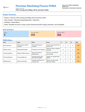Sample FMEA Lite report
